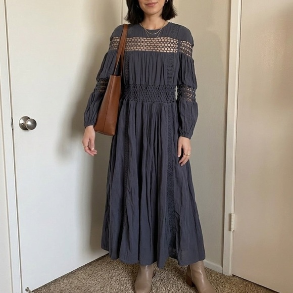 ASOS Dresses & Skirts - ASOS EDITION Charcoal Gray Crochet Trim Drop Waist Maxi Dress 4 Cotton Boho